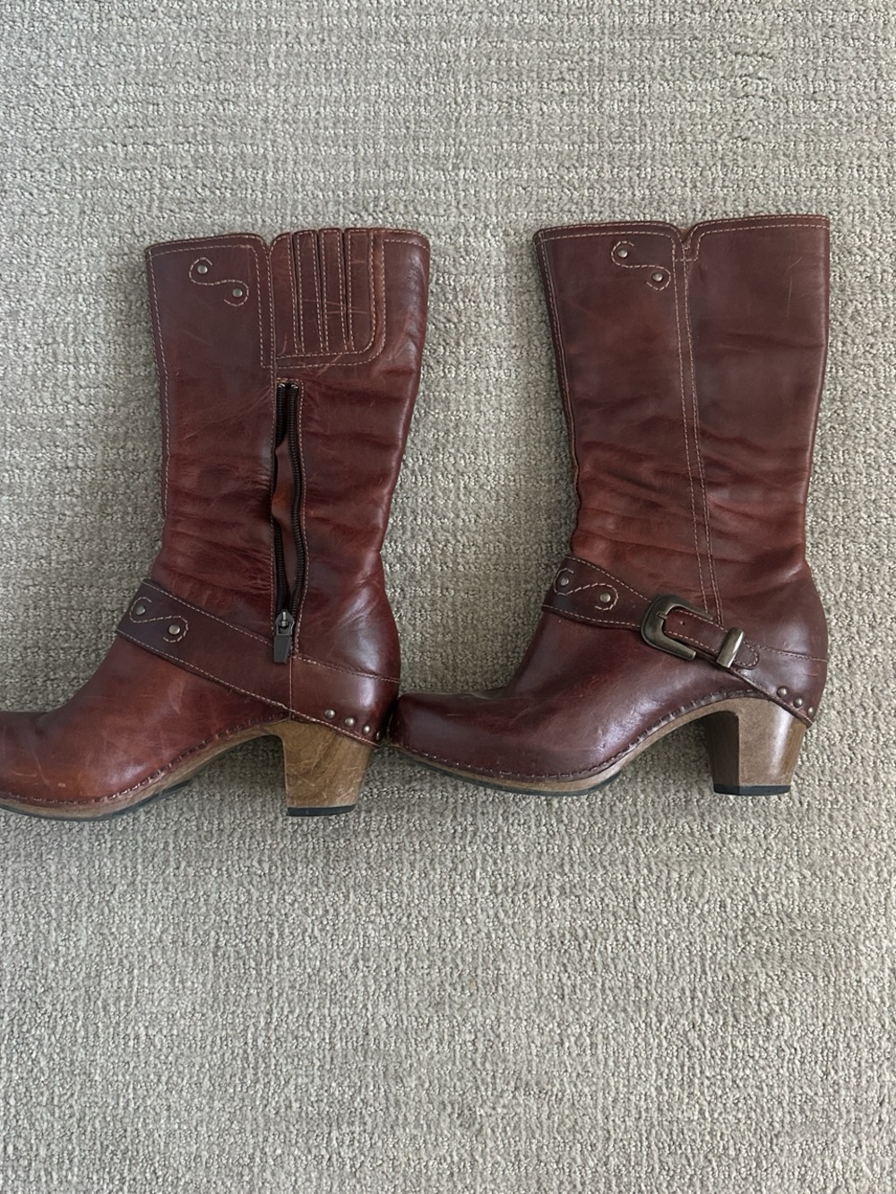 Dansko Brown Leather Mid-Calf Heeled Boots with Buckle